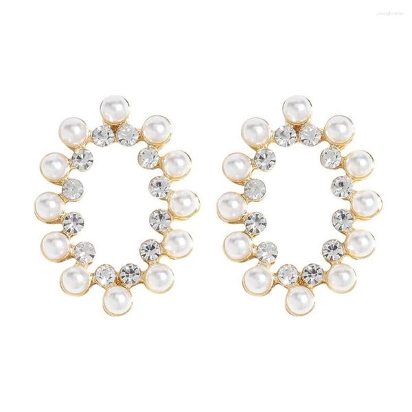 Pendientes de tuerca Vintage perla redonda grande para mujer moda temperamento pendiente de diamantes de imitación joyería Brincos regalos de boda