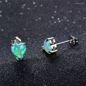 Stud -oorbellen Vintage zilveren kleur hart bruiloft schattig vrouwelijk wit blauw groen opaal boho kleine dubbel voor vrouwen