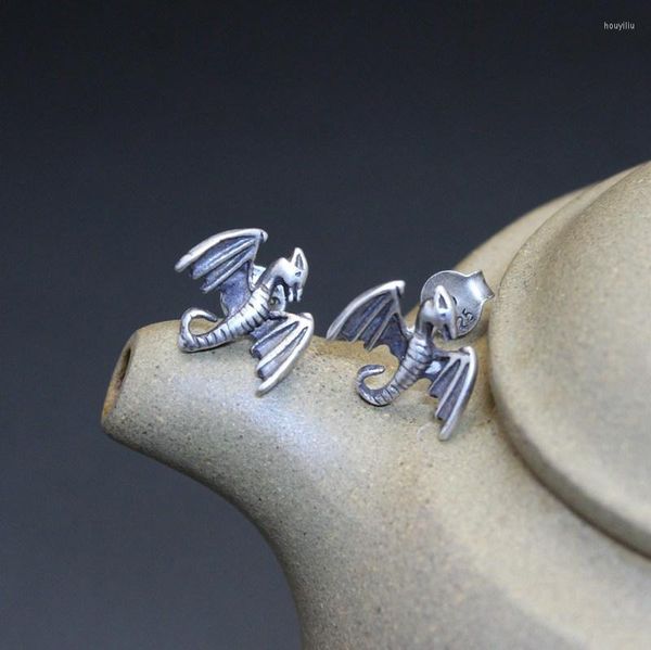 Boucles d'oreilles à tige vintage couleur argent ptérosaure pour hommes et femmes Dragon Animal Retro Jewelry
