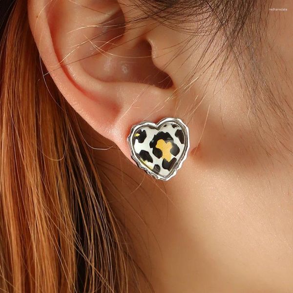 Pendientes de sementales Vintage simple adornos acrílico acrílico tendencia de oreja de corazón ins 2024 tendencia leopardo estampado elegancia joyería para mujeres