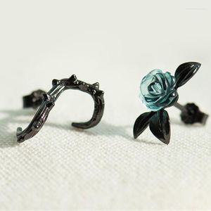 Boucles d'oreilles Vintage épine Rose fleur pour femmes cristal bleu asymétrique mode bijoux de mariage petite amie cadeau