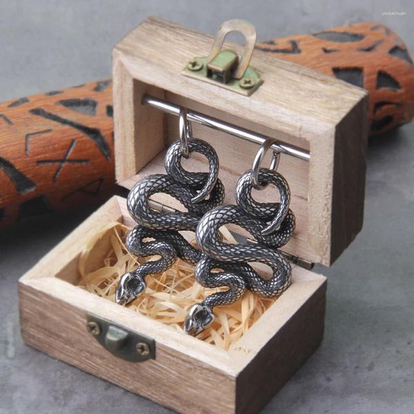 Pendientes de tuerca Vintage vikingo 316L de acero inoxidable Animal moda calle cola serpiente amuleto gota Punk Hip Hop joyería para hombres