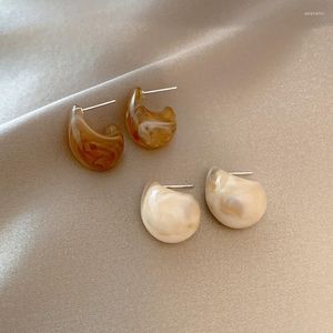 Boucles d'oreilles Vintage blanc marron acrylique graisse pour femmes géométrique en forme de C résine coréenne mode bijoux 2023