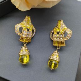 Boucles d'oreilles Vintage en pierre jaune en Zircon pour femmes, bijoux de fête, spectacle en T, fantaisie, tendance, Boho, INS, japon, corée