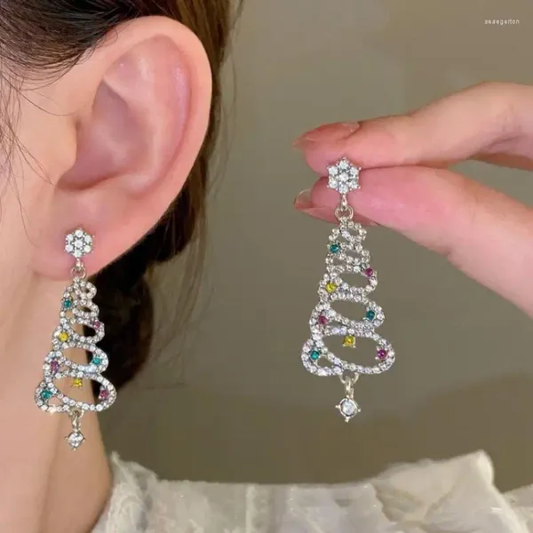 Boucles d'oreilles Vintage Zircon arbre de noël goutte flocon de neige longue gland boucle d'oreille pour les femmes bijoux bonne année Festival fête cadeaux