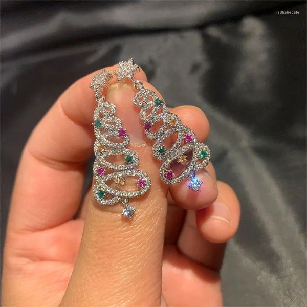 Boucles d'oreilles Vintage en Zircon pour femmes, arbre de noël, tempérament, strass, pompon, goutte, bijoux de fête, cadeaux