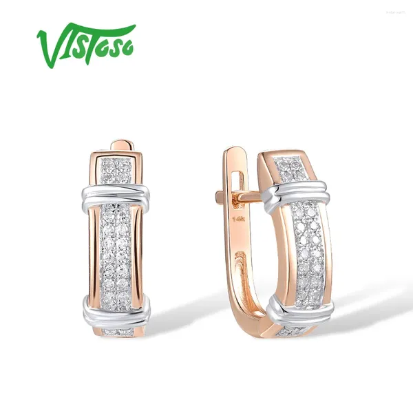 Boucles d'oreilles VISTOSO Gold pour femmes véritable 14K 585 Rose scintillant diamant loquet arrière fête anniversaire bijoux fins à la mode