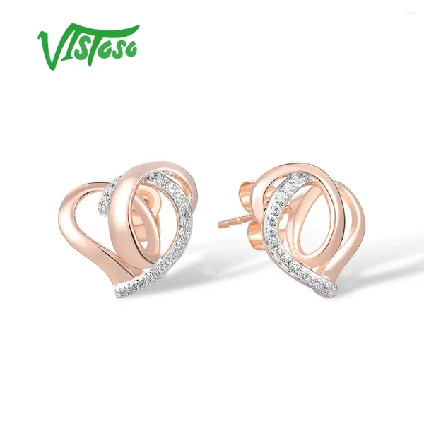 Boucles d'oreilles VISTOSO pur 14K 585 or Rose pour femmes diamant scintillant coeur torsadé à la mode beaux cadeaux bijoux fins