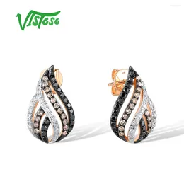 Stud -oorbellen Vistoso Real 14K 585 Roségoud voor vrouwen sprankelende witte zwarte bruine diamant glamoureuze feestschade geschenken fijne sieraden