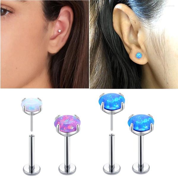 Pendientes VOJO 20G G23 Titanio Parte posterior plana Nariz Ópalo Sin rosca Tragus Labret Cartílago Medusa Piercing Joyería