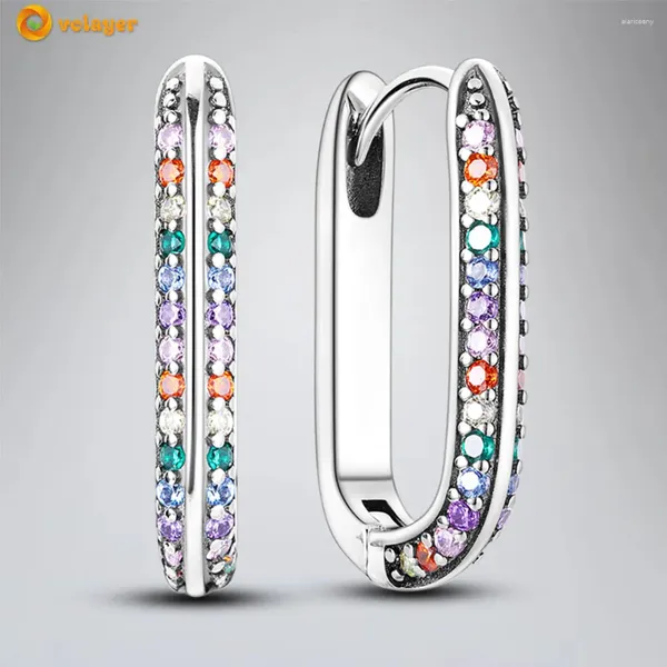 Pendientes Volayer de Plata de Ley 925 con circonita colorida, aro en U para mujer, regalo de joyería de moda femenina