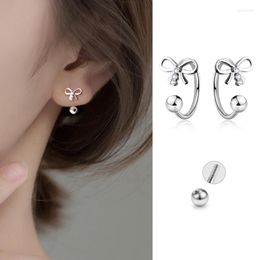 Pendientes de tuerca VOQ de Color plateado, elegante, bonito lazo, pendientes de cuentas en espiral para niñas, adolescentes, fiesta, Navidad, Halloween, joyería, pendientes de regalo