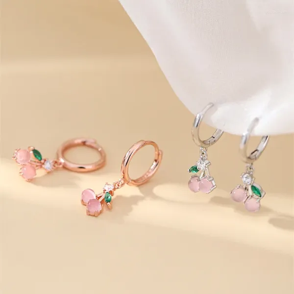 Boucles d'oreilles VOQ couleur argent Fruit cerise pendentif dames rose Zircon fée mode bohème bijoux cadeau