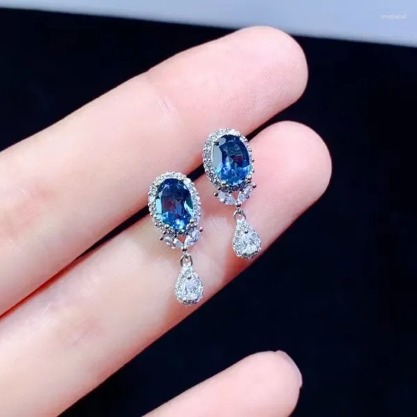 Boucles d'oreilles à tige en topaze bleue de Londres de qualité VVS, 1,4 ct, bijoux en argent massif naturel 925