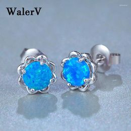 Boucles d'oreilles Stud Walerv Color Ear ongles pour femmes filles set charme de mode Fleurs Fleurs Imitation Blue Fire Opal Bijoux Cadeau