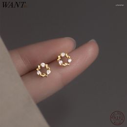 Boucles d'oreilles WANTME 925 Sterling Silver Fashion Couronne ronde Zircon brillant Petit pour les femmes Sweet Teen Party Fleurs Bijoux Cadeau