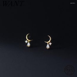 Boucles d'oreilles WANTME 925 en argent Sterling charme romantique luxe Zircon gland lune petites femmes mode coréenne douce fête bijoux