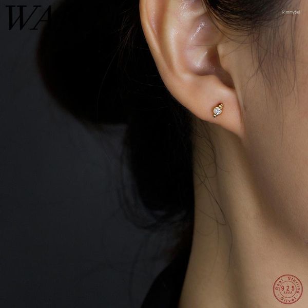 Boucles d'oreilles WANTME 925 en argent Sterling minimaliste Mini oreille os Piercing mode rond Zircon bébé bijoux femmes accessoires