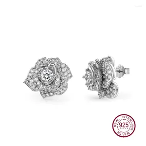 Boucles d'oreilles de mariage en argent pur S925 pour femmes, en forme de Rose, Zircon incrusté, Design exquis, sens, vente en gros