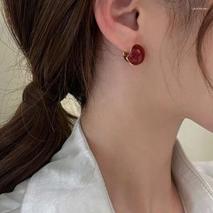 Stud -oorbellen Weiyue S925 Sterling Silver Simple Red Bean Ear Buckle Ladies Uniek Design Drop Glaze Earring Verjaardagsfeestje Cadeau