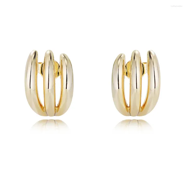 Boucles d'oreilles à tige Western minimaliste uni 3 barres bijoux en laiton rhodié plaqué or 18 carats pour femmes filles