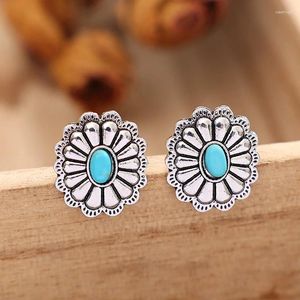 Stud Earrings Western Turquoise Bohemian Vintage Small Geometric Round Flower Ethnic Boho Cowgirl Cowboy Jewelry Gifts