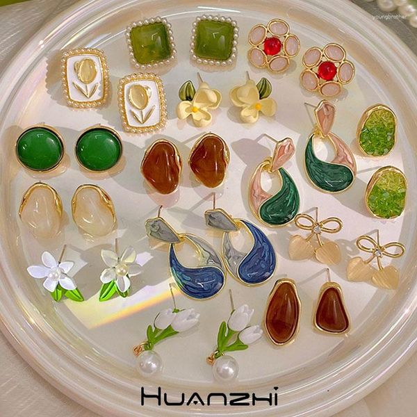 Boucles d'Oreilles Cloche Blanche Orchidée Vert Résine Goutte Glaçure Tulipe Noeud Papillon Coeur Géométrie Carré Perle Strass Été Métal Pour Femme