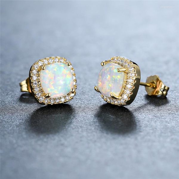 Pendientes de botón blanco azul verde ópalo cuadrado cristal de lujo piedra pequeña rosa oro plata Color boda para mujer