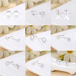 Boucles d'oreilles en cuivre blanc et argent, Mini aiguille mignonne en forme de cœur, étoile, fleur, marguerite, bijoux pour femmes