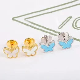 Boucles d'oreilles papillon fritillaire blanc en argent Sterling 925 pour femmes, Piercing d'oreille bleu, article cadeau de luxe à la mode