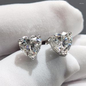 Pendientes de botón Chapado en oro blanco 1 quilate Total 2 Ct Corazón Prueba de diamante D Color Moissanite Plata 925 Joyería de boda original Stud Effi22