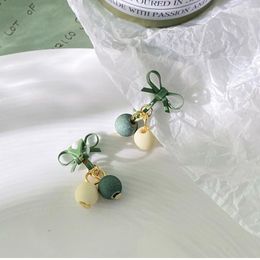 Stud-oorbellen witte groene boog Koreaans ontwerp mode sieraden zilveren naaldoor piercing vrouw schattige zoete punch-vrije clip