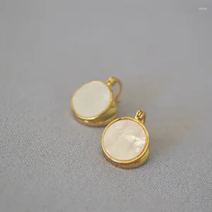 Boucles d'oreilles à tige en perles blanches, disque de coquille mère, Double Face plaqué or, haute qualité pour femmes