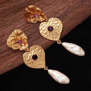 Boucles d'oreilles en perles blanches pour femmes, longues, élégantes, grand pendentif, fleur, cœur, cadeau de mariage