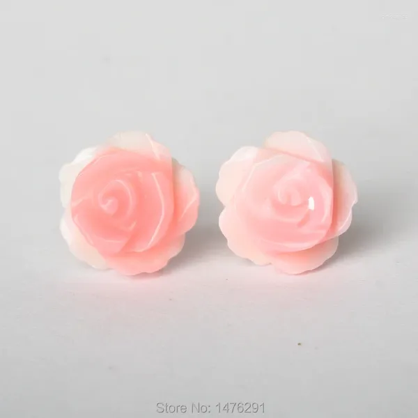 Boucles d'Oreilles Puces Blanc Rose Nacre Coquillage Fleur Rose 1 Paire