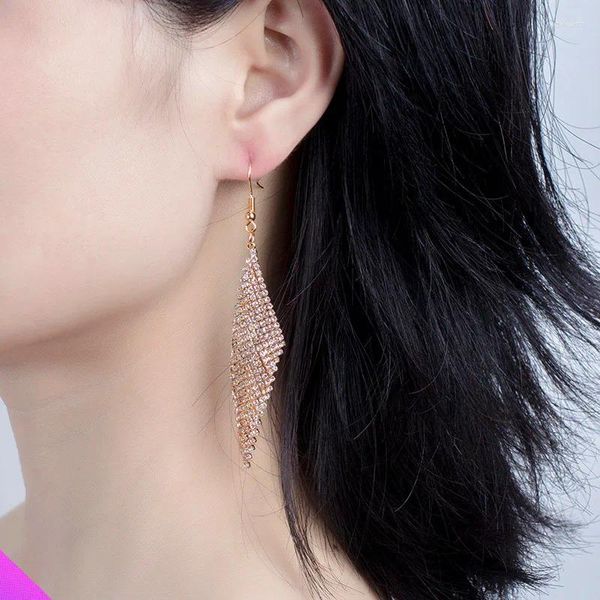 Boucles d'oreilles en forme de losange pour femmes, 10 pièces, chaîne à saisir, strass, classique, romantique, doux, bijoux, cadeau, 2 couleurs, vente en gros, 2023