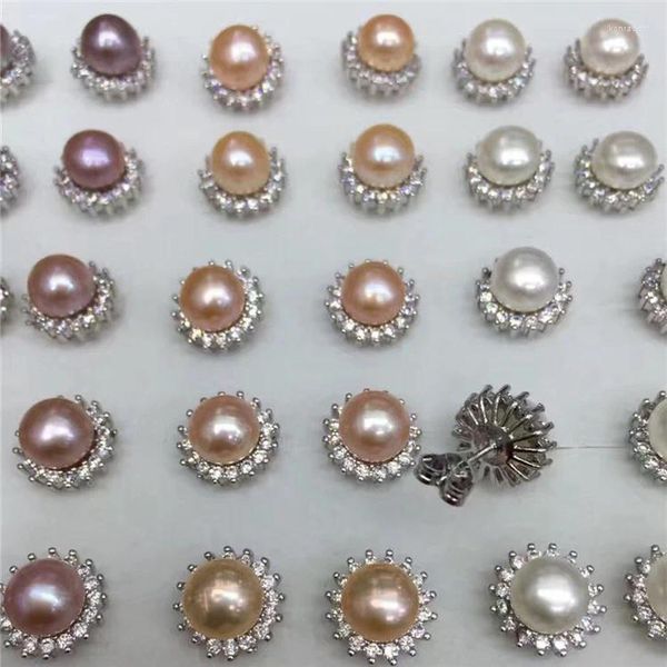 Pendientes de tuerca al por mayor 100 par/lote perla de agua dulce Real Chapado en plata bonito regalo de boda para fiesta