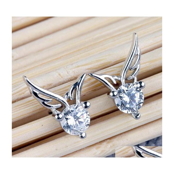 Boucles d'oreilles en gros 925 Sterling Sier Zircon aile d'ange en forme de clous d'oreilles Dh Drop Delivery Jewelry Dhywo