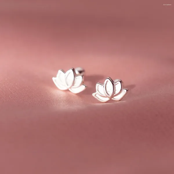 Pendientes de tuerca al por mayor auténtica Plata de Ley 925 Lotus Yoga tornillo oreja joyería fina C-M03667