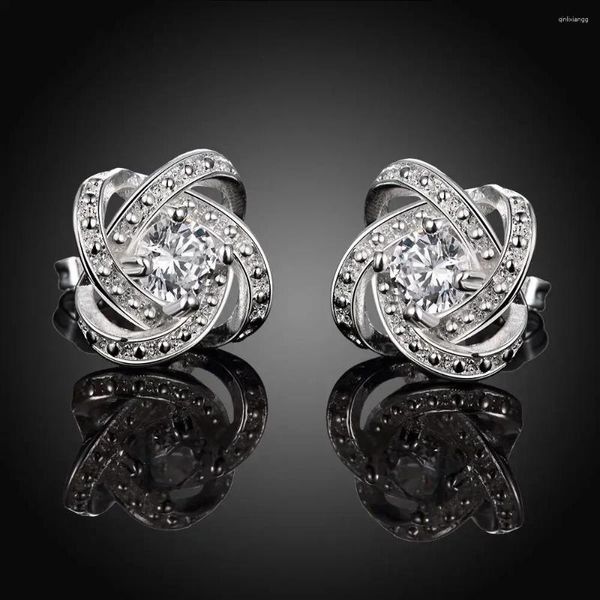 Pendientes de tuerca, venta al por mayor, joyería de plata de ley 925, exquisito colgante de cristal de circón Noble para mujer, boda E029