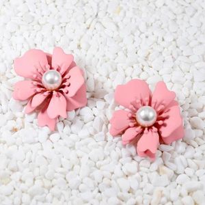 Boucles d'oreilles en gros Imitation perle fleur rose pour femmes bijoux de mode mignon romantique émail déclaration boucles d'oreilles Oorbellen