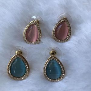 Pendientes de tuerca al por mayor Kpop moda rosa/azul/blanco Color ópalo pendiente de diamantes de imitación/boucle D'oreille Femme/brincos/coreano de moda