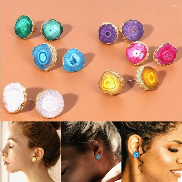 Pendientes de tuerca al por mayor Natural Irregular Druzy Cluster galvanoplastia Color dorado piedra Ddge para mujeres hombres chica joyería