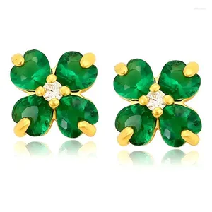 Pendientes de tuerca precio al por mayor --- (3 par/lote) pequeños 4 corazones verdes para mujer joyería de moda chapado en oro puro sin níquel