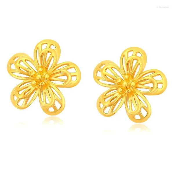 Pendientes de tuerca precio al por mayor --- (3 par/lote) 2024 flores huecas para mujer joyería de moda chapado en oro puro sin níquel