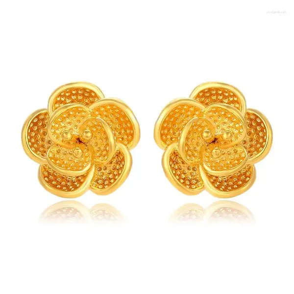 Pendientes de tuerca precio al por mayor --- (3 par/lote) flores estereoscópicas chapadas en oro puro para mujer joyería de moda sin níquel