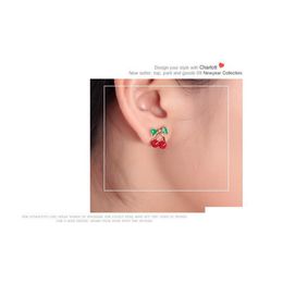 Boucles d'oreilles en gros Promotion coréen rouge cerise cristal strass feuille goutte femmes déclaration livraison bijoux Dhtvc