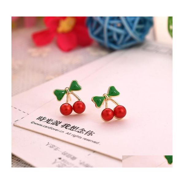 Boucles d'oreilles en gros Promotion plaqué coréen rouge cerise cristal strass feuille goutte jolie déclaration livraison bijoux Dhw5M