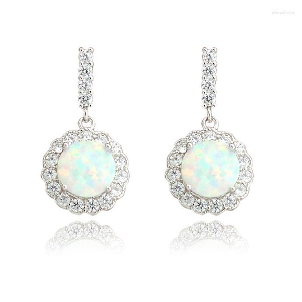 Boucles d'oreilles en opale de feu blanche synthétique, vente en gros et au détail, magnifiques bijoux à la mode pour femmes, boîte cadeau gratuite