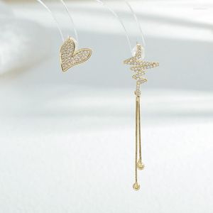 Pendientes de tuerca al por mayor circón asimétrico amor corazón mujer plata esterlina Pin Post borla joyería regalo